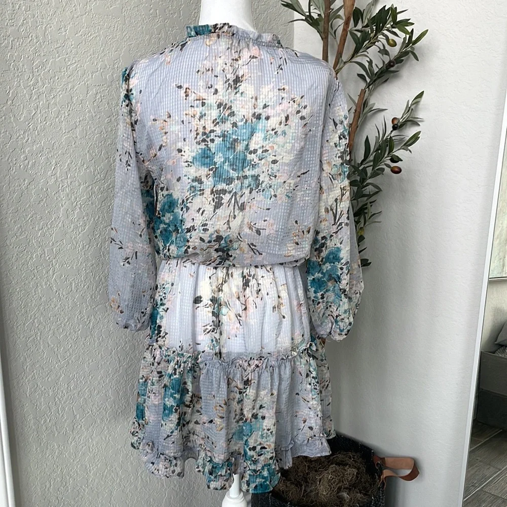 Love Stitch Women’s Boho Floral Smocked Sheer A-Line Ruffle Dress Size Medium - Picture 4 of 9